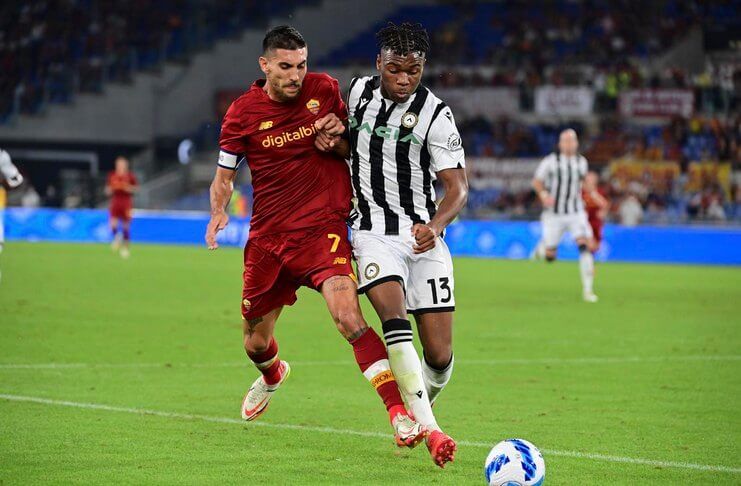 AS Roma vs Udinese Lorenzo Pellegrini Kartu Merah, Abraham Jadi Pembeda (@ASRomaEN)