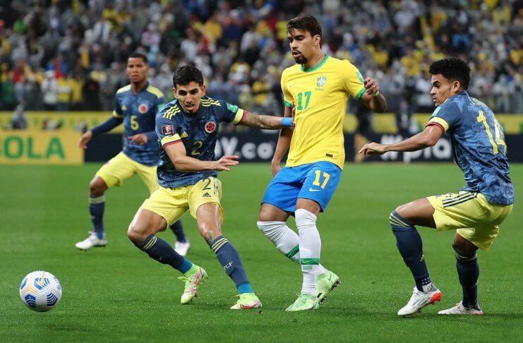Lucas Paqueta memecah kebuntuan pada laga Brasil vs Kolombia dengan golnya pada menit ke-72.
