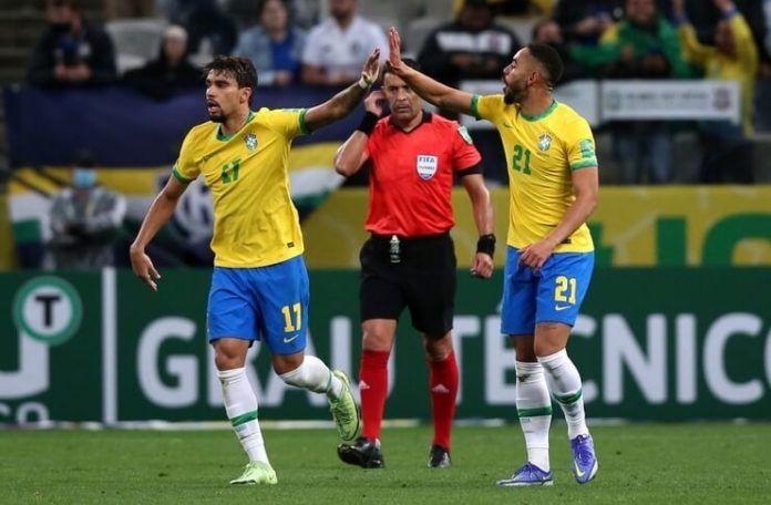 Lucas Paqueta mencetak satu-satunya gol pada laga Brasil vs Kolombia di Sao Paulo.