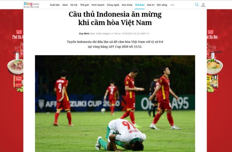 Timnas Indonesia vs Timnas Vietnam PIala AFF 2020 - Zingnews judul