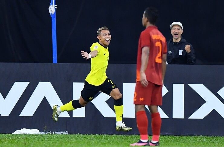 Faisal Halim mencetak gol tunggal kemenangan Malaysia atas Thailand pada leg I semifinal Piala AFF 2022.