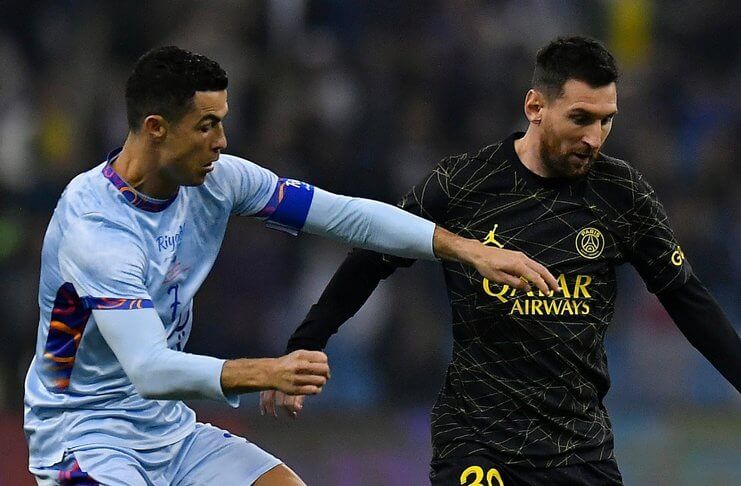 Riyadh XI vs PSG Lionel Messi Cetak Gol, Cristiano Ronaldo Brace (@TheAthleticFC)