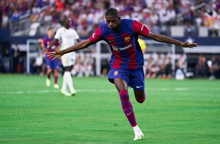 Ousmane Dembele mencetak gol pertama Barcelona.